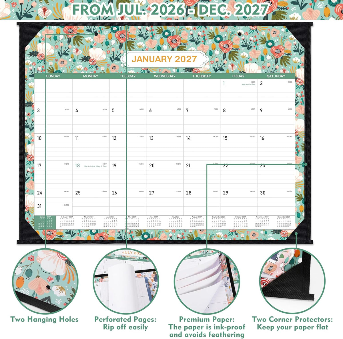 Large Desk Calendar 2027 from Jul. 2026 to Dec. 2027, 22'' x 17''
