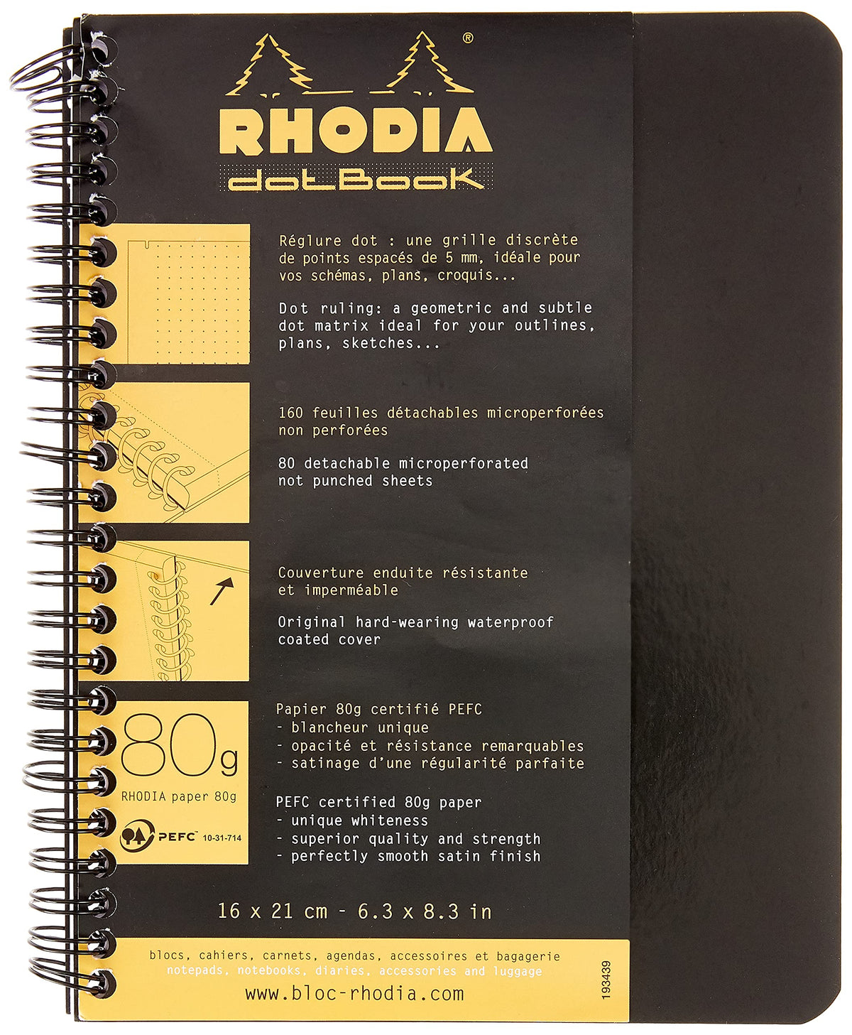 Rhodia 193428C - Spiral Notebook (Full Binding) Notebook Orange - A5+ - Small Squares