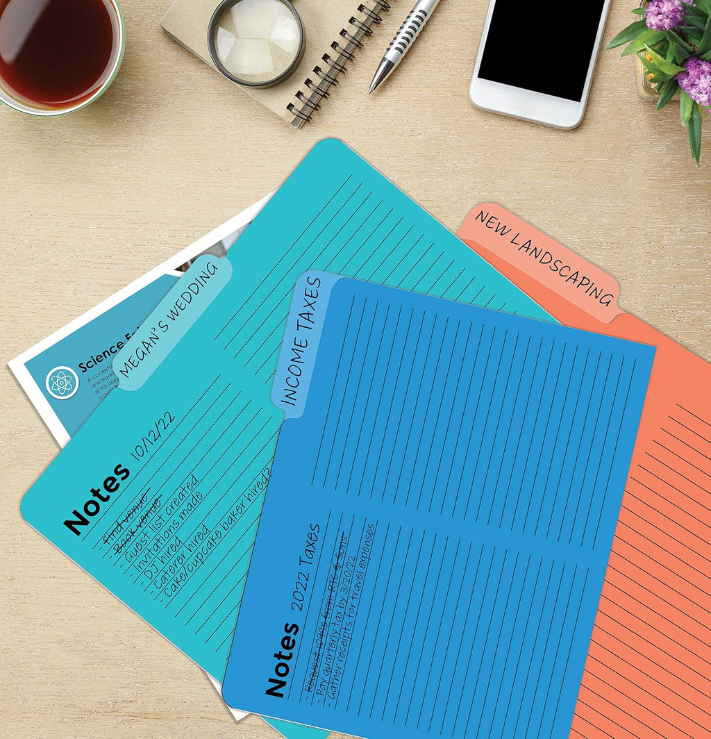 Better Office Products Lined File Folders, 24 Pack, Notes Tabbed File Folders