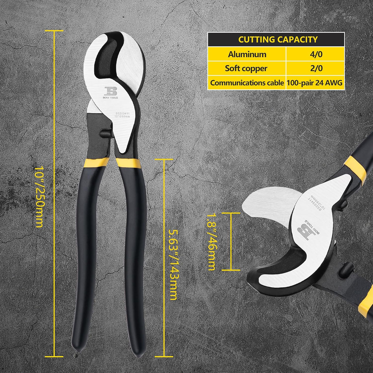 10 Inches Cable Cutter, Heavy Duty Cable Cutting, High Leverage Cutter for Aluminum