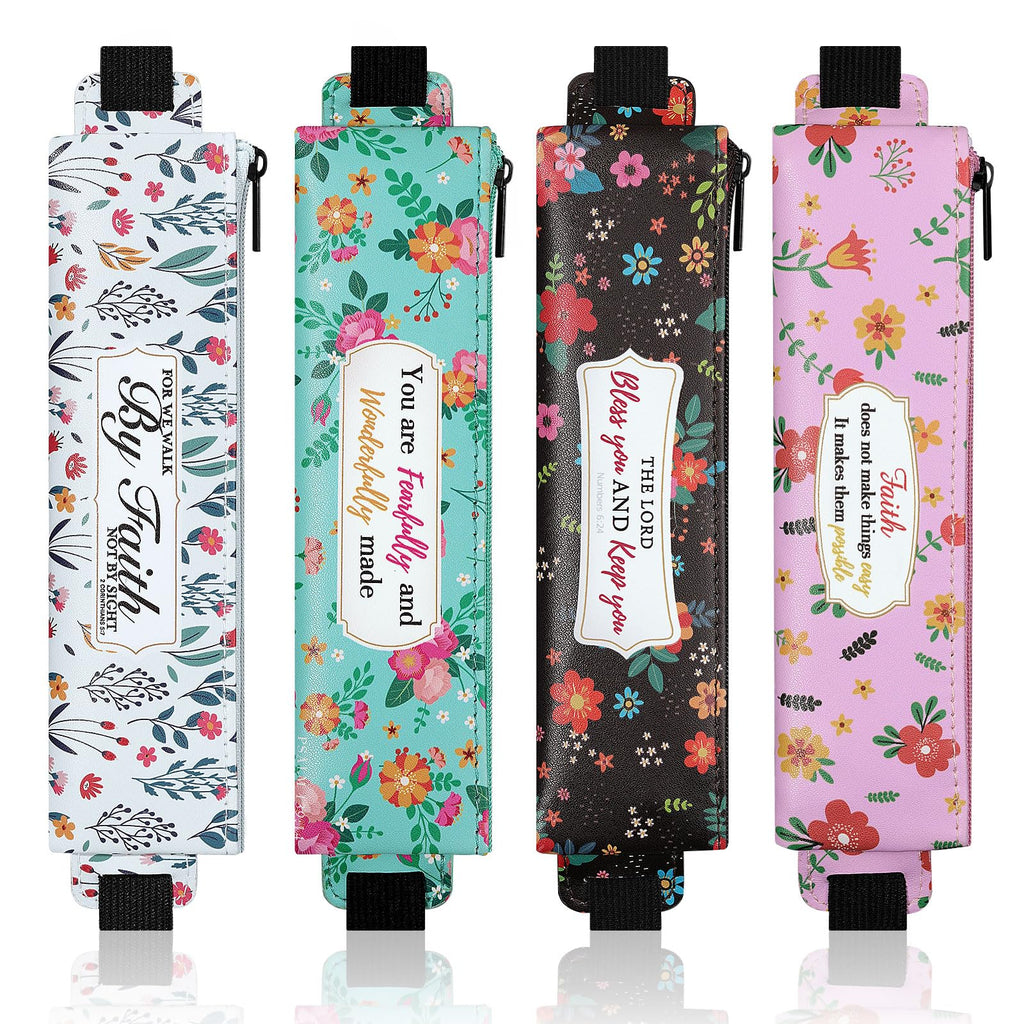 MoKo Elastic Pen Holder for Notebook, 4 Pack PU Leather Pencil Pouches