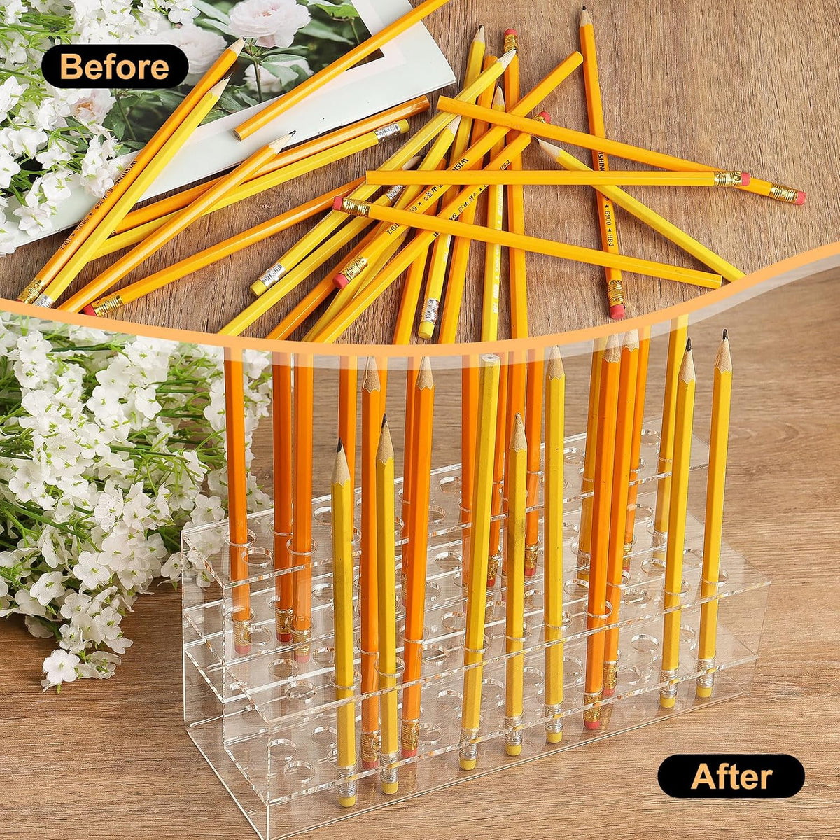 Acrylic Pen Holder, 44-Slots Pen Display Stand Focal Pen Holder Beadable Pen Display