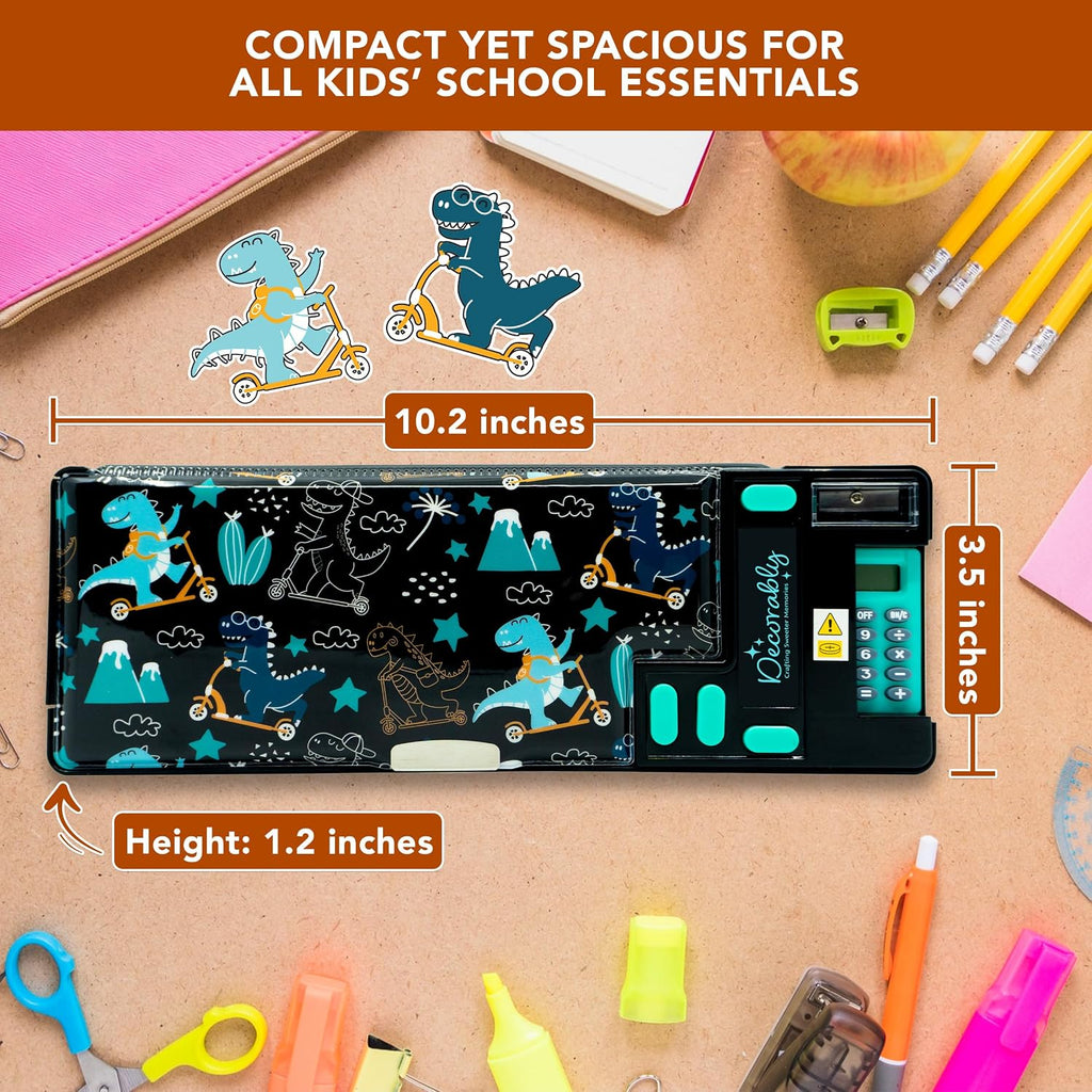 Decorably Dinosaur Pop-Up Pencil Case with Calculator for Boys