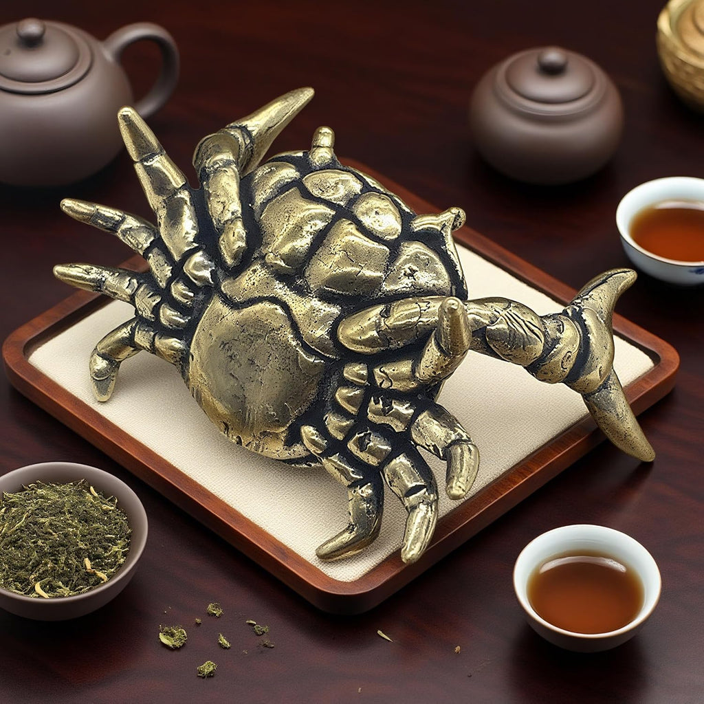 Crab Pen Holder,Brass Crabs Figurine,Funny Weightlifting Crabs Desk Pen Stand