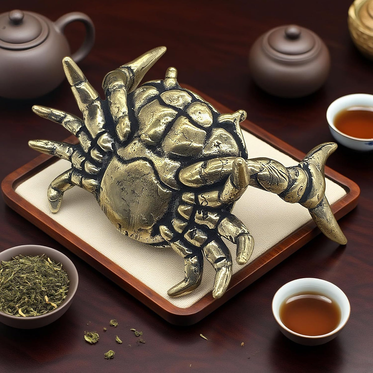 Crab Pen Holder,Brass Crabs Figurine,Funny Weightlifting Crabs Desk Pen Stand