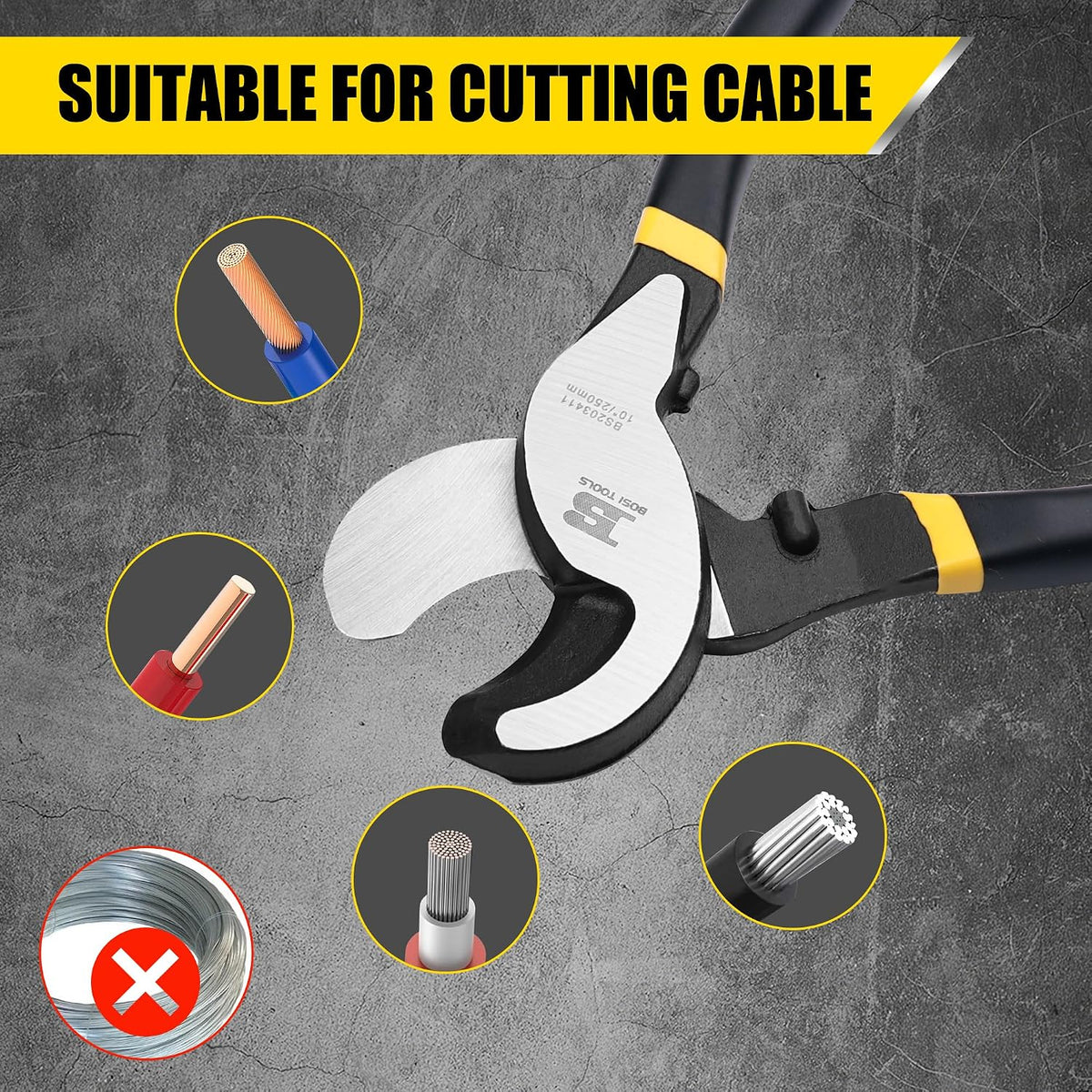 10 Inches Cable Cutter, Heavy Duty Cable Cutting, High Leverage Cutter for Aluminum