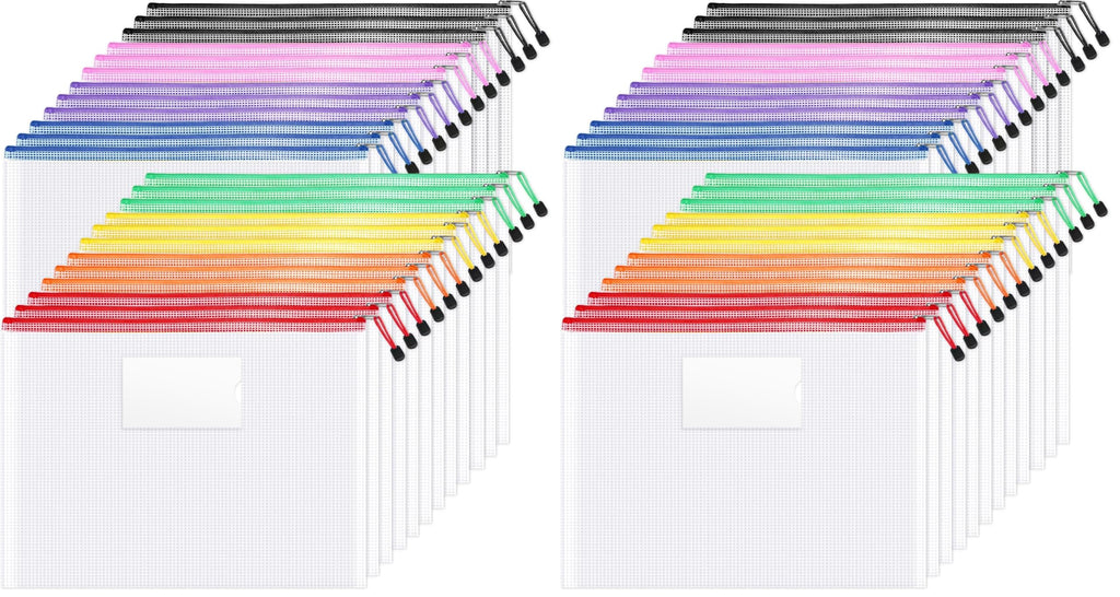 Sooez 24 Pack Mesh Zipper Pouch Bags with Label Pocket, A6 (9.1×4.7 in)